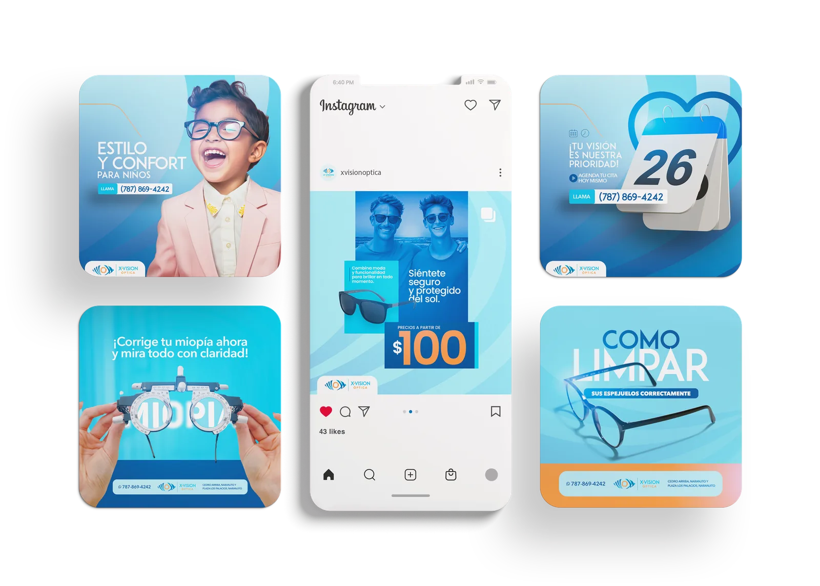 Composición de contenido para redes sociales de X Vision Óptica